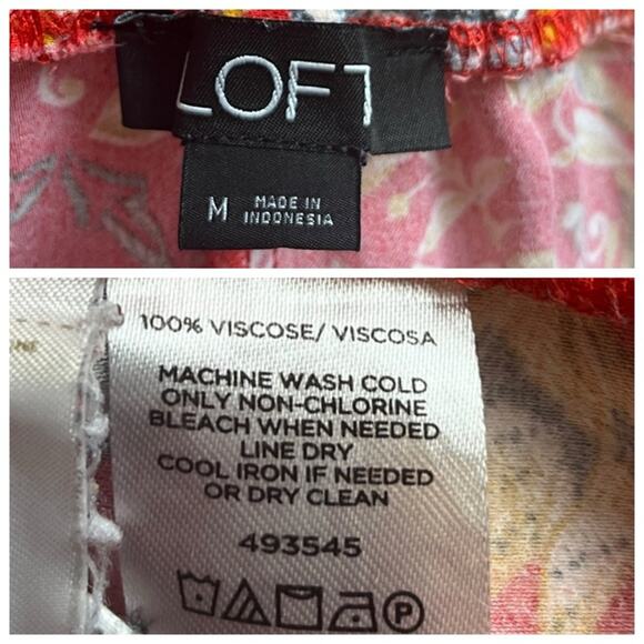 LOFT Pants Wide Leg Crop Elastic Tie Waist Orange Floral Women’s Size Medium - Picture 6 of 8